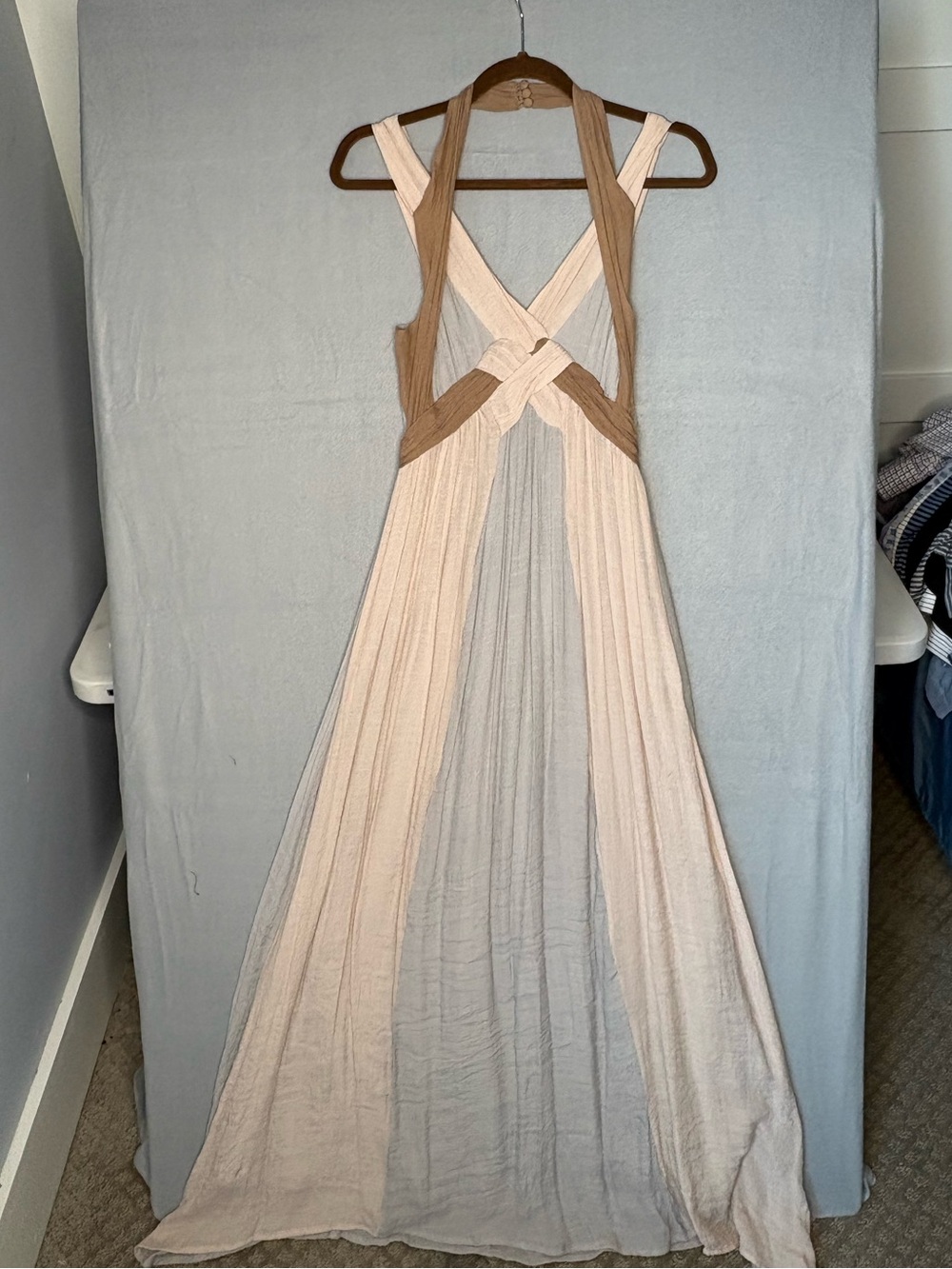 ALTRD STATE Boho Colorblock Maxi Dress S Blue Taupe Cream